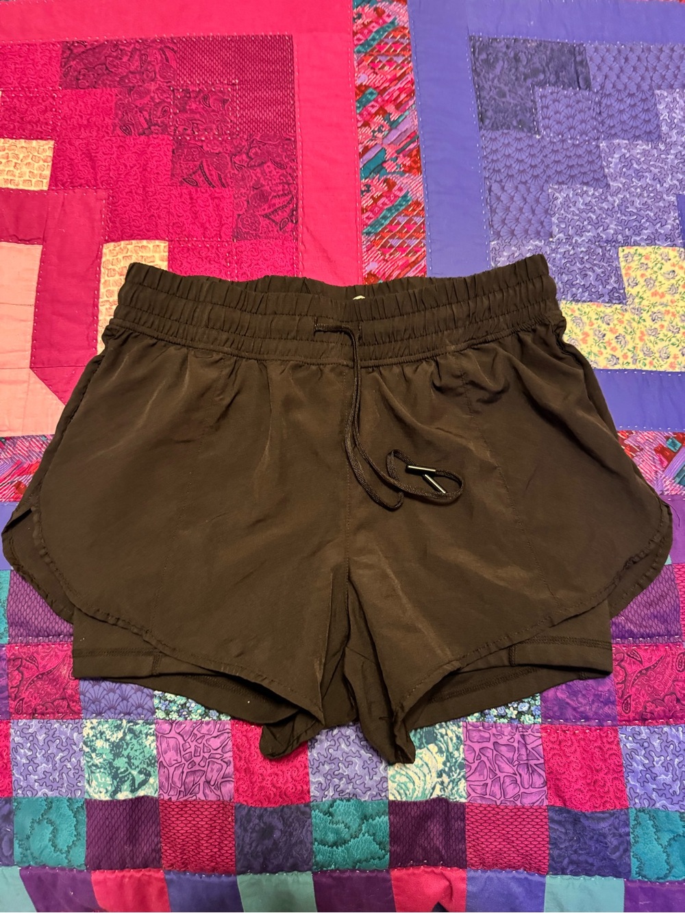 Women's Black Elastic-Waist Active Shorts